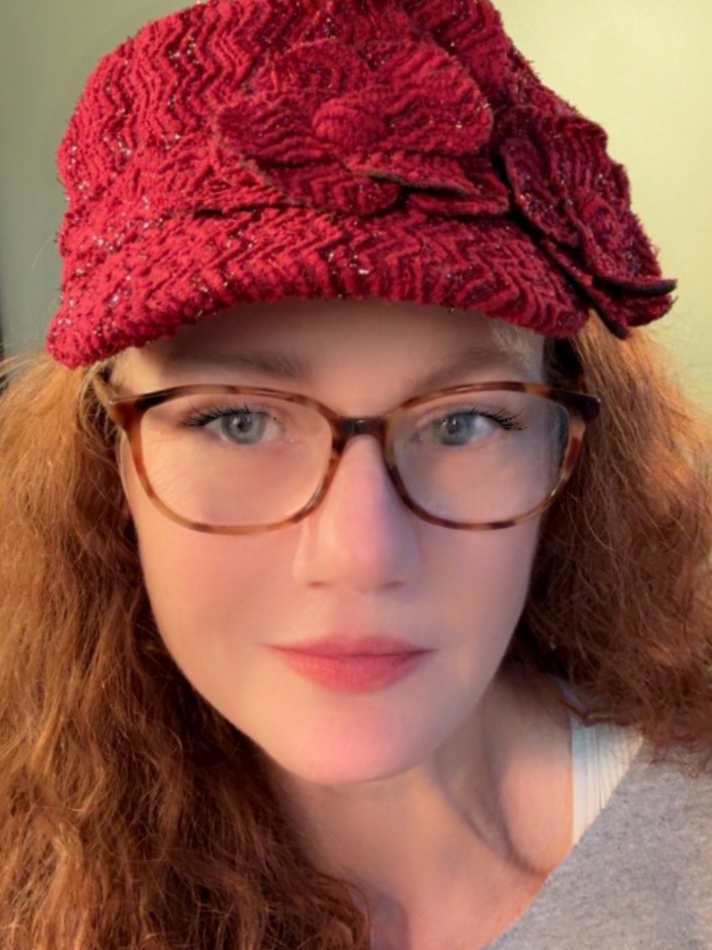 Collection Eighteen Red Sequin Chenille Newsboy Cap Flower Hat